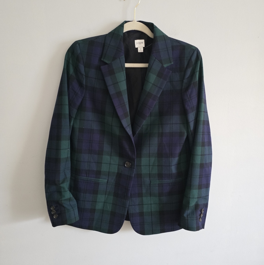NWOT J. Crew Factory Navy and Green Plaid one button blazer 4